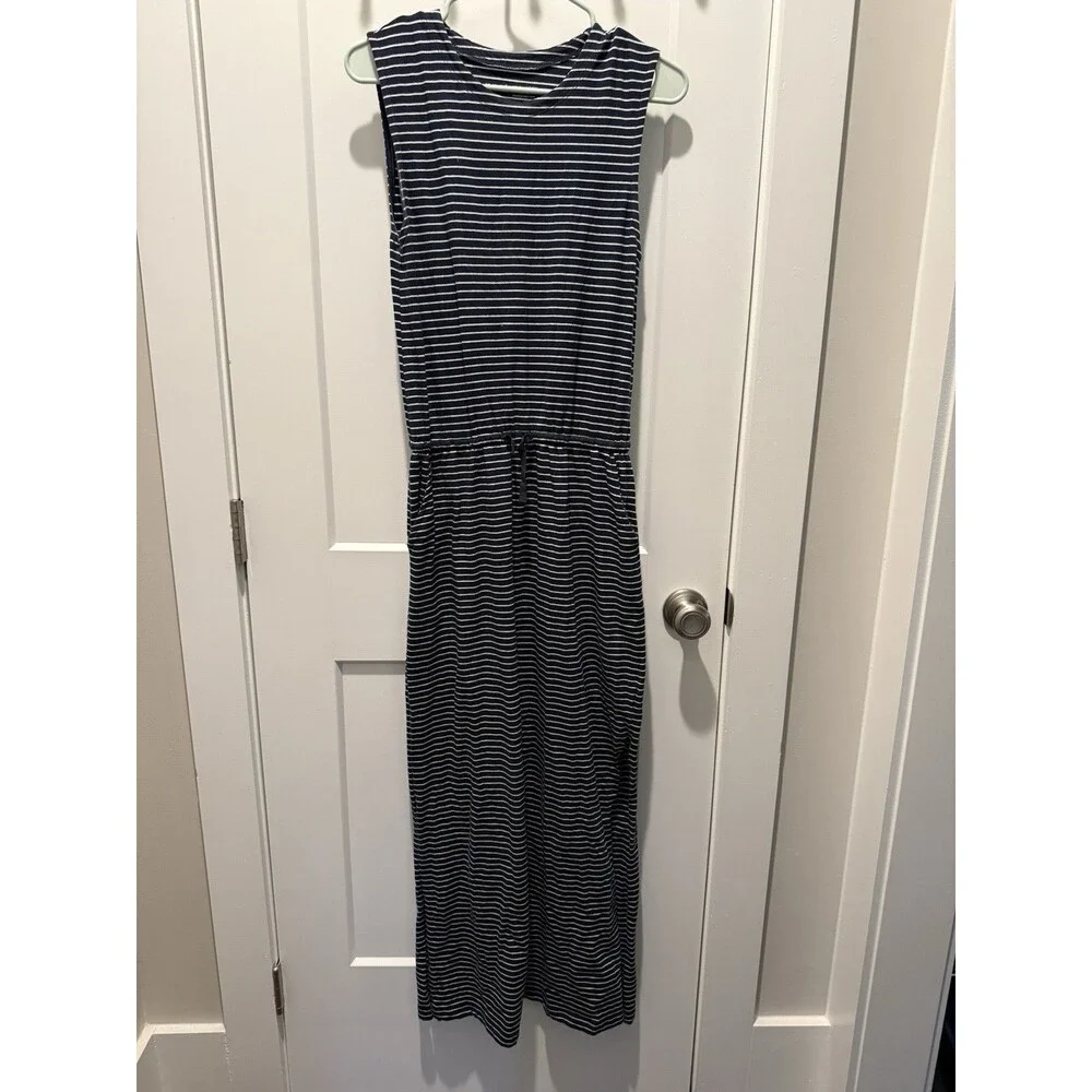 Pact | Dresses | Pact Organic Cotton Sleeveless Striped Maxi Dress  Drawstring Waist Pockets Small | Poshmark